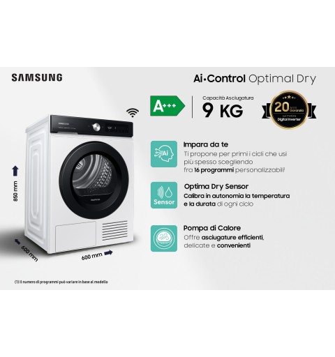 Samsung Asciugatrice AI Control Optimal dry 9Kg DV90BB5245AE