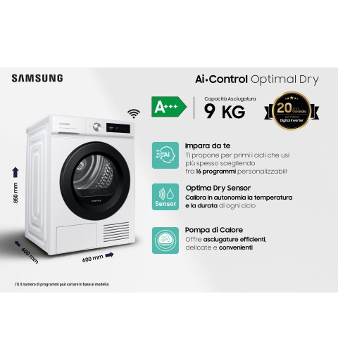 Samsung Asciugatrice AI Control Optimal dry 9Kg DV90BB5245AW