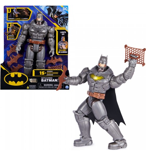 DC Comics , Battle Strike Batman 12-inch Action Figure, 5 Accessories, 20+ Sounds, Collectible Kids Toys for Boys and Girls