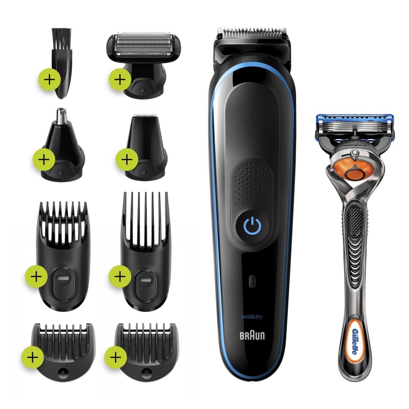 Braun All-in-one 9-in-1 Trimmer MGK5280 Men Beard Trimmer, Body Grooming Kit & Hair Clipper, Black Blue