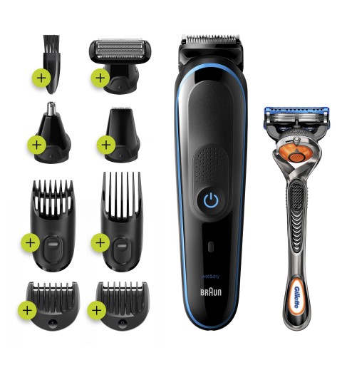 Braun All-in-one 9-in-1 Trimmer MGK5280 Men Beard Trimmer, Body Grooming Kit & Hair Clipper, Black Blue