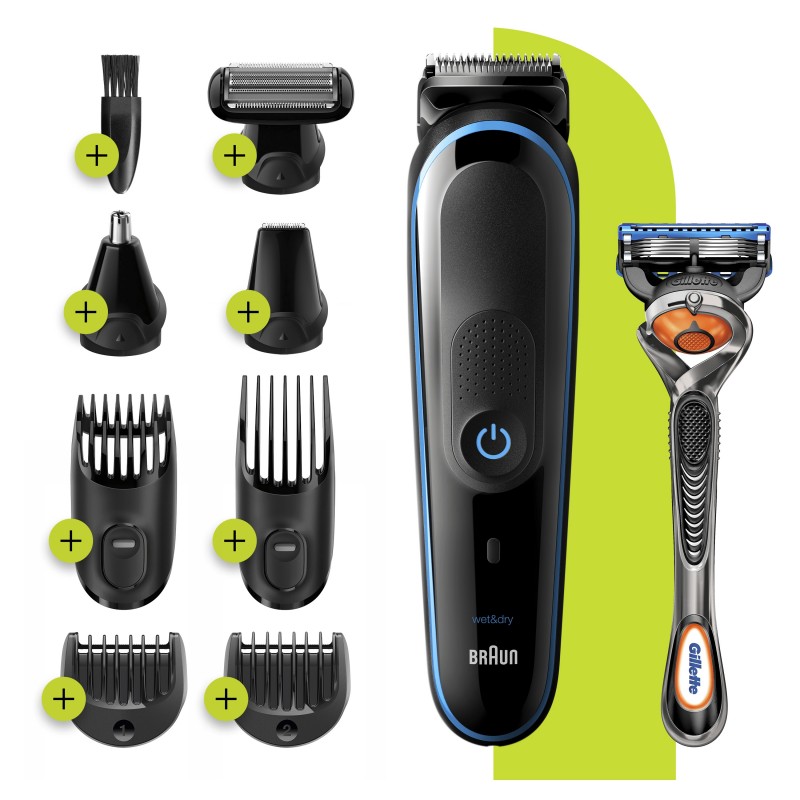 Braun All-in-one 9-in-1 Trimmer MGK5280 Men Beard Trimmer, Body Grooming Kit & Hair Clipper, Black Blue