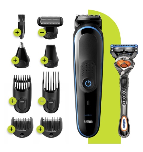 Braun All-in-one 9-in-1 Trimmer MGK5280 Men Beard Trimmer, Body Grooming Kit & Hair Clipper, Black Blue