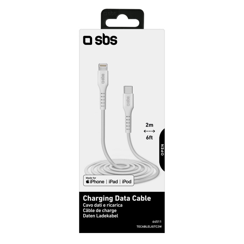 SBS TECABLELIGTC2W cable de conector Lightning 2 m Blanco