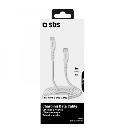 SBS TECABLELIGTC2W cable de conector Lightning 2 m Blanco