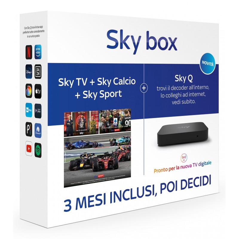 Sky box con 3 Mesi di TV + Calcio + Sport. Decoder Q incluso