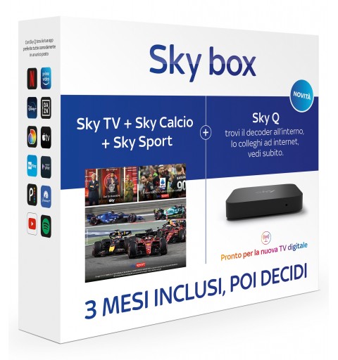 Sky box con 3 Mesi di TV + Calcio + Sport. Decoder Q incluso