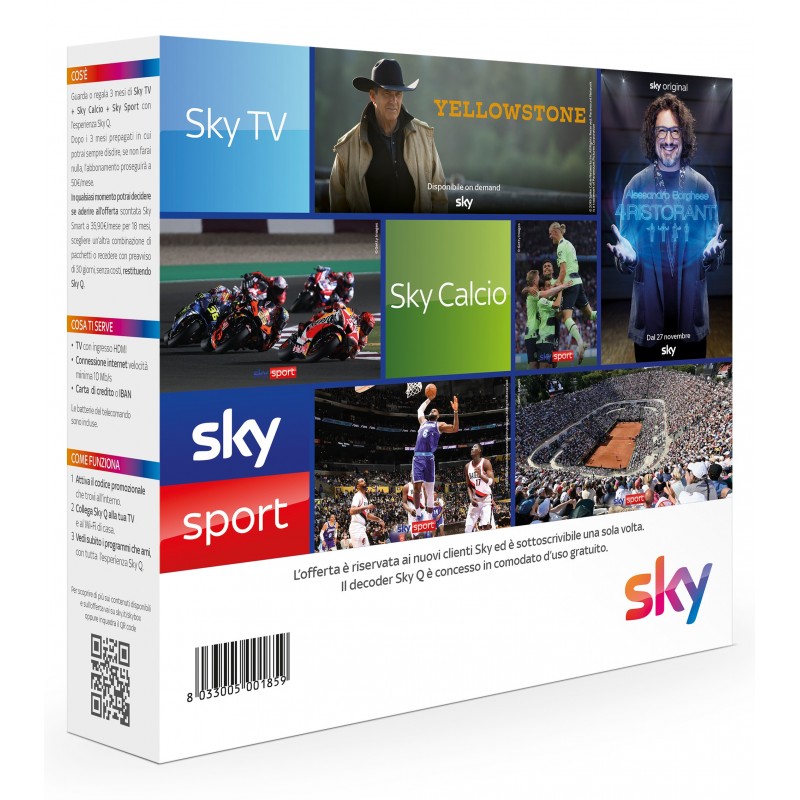 Sky box con 3 Mesi di TV + Calcio + Sport. Decoder Q incluso