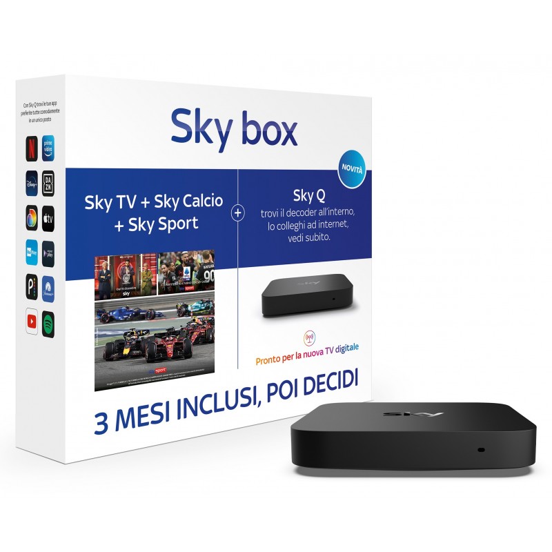 Sky box con 3 Mesi di TV + Calcio + Sport. Decoder Q incluso