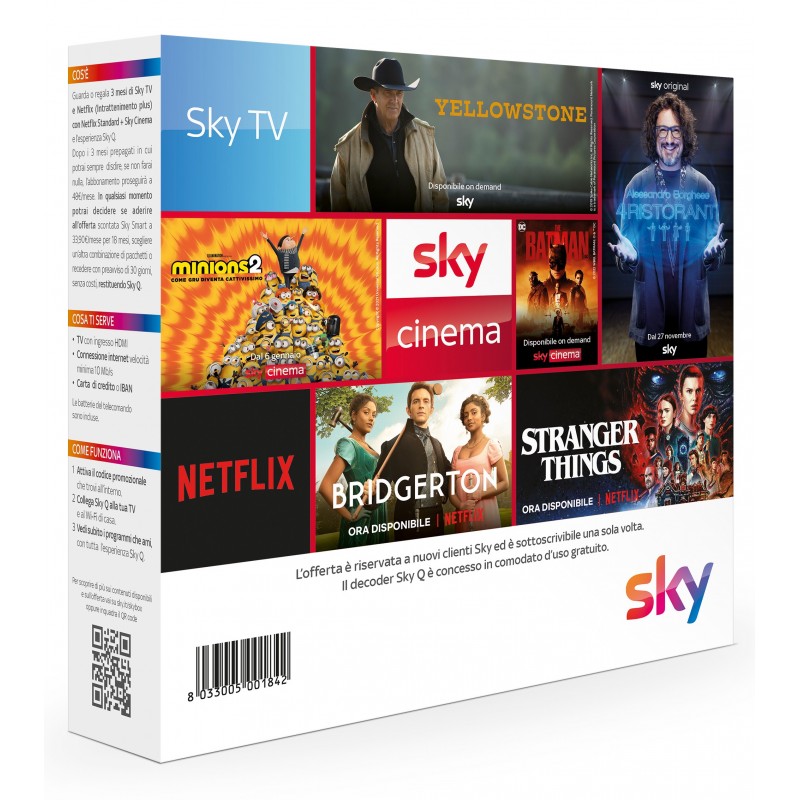 Sky box con 3 Mesi di TV e Netflix (Intrattenimento plus) + Cinema. Decoder Q incluso