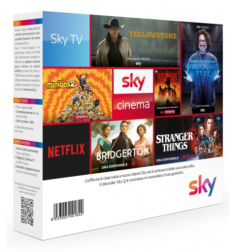 Sky box con 3 Mesi di TV e Netflix (Intrattenimento plus) + Cinema. Decoder Q incluso