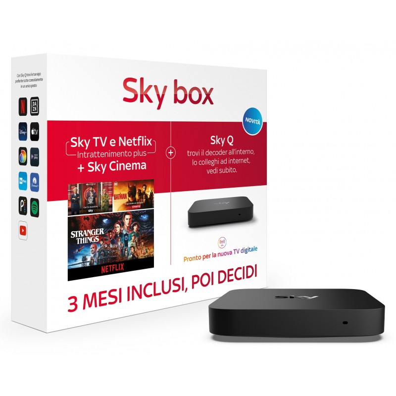 Sky box con 3 Mesi di TV e Netflix (Intrattenimento plus) + Cinema. Decoder Q incluso