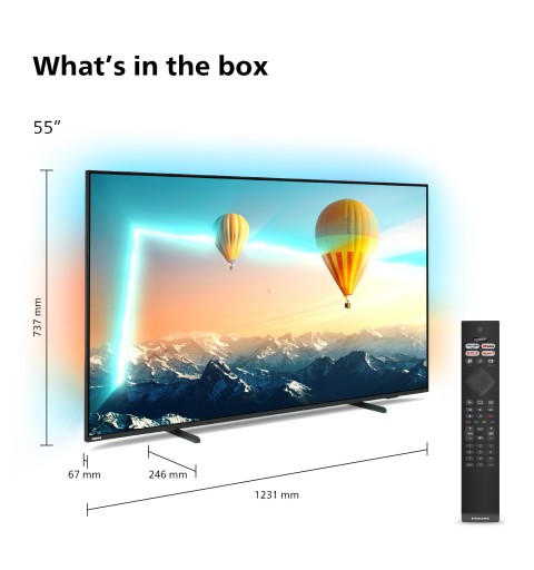 Philips AMBILIGHT tv 55" Android TV UHD 4K 55PUS8007, HDR10+ e Dolby Vision, Ready for Gaming, Smart TV, Dolby Atmos, NOVITÀ