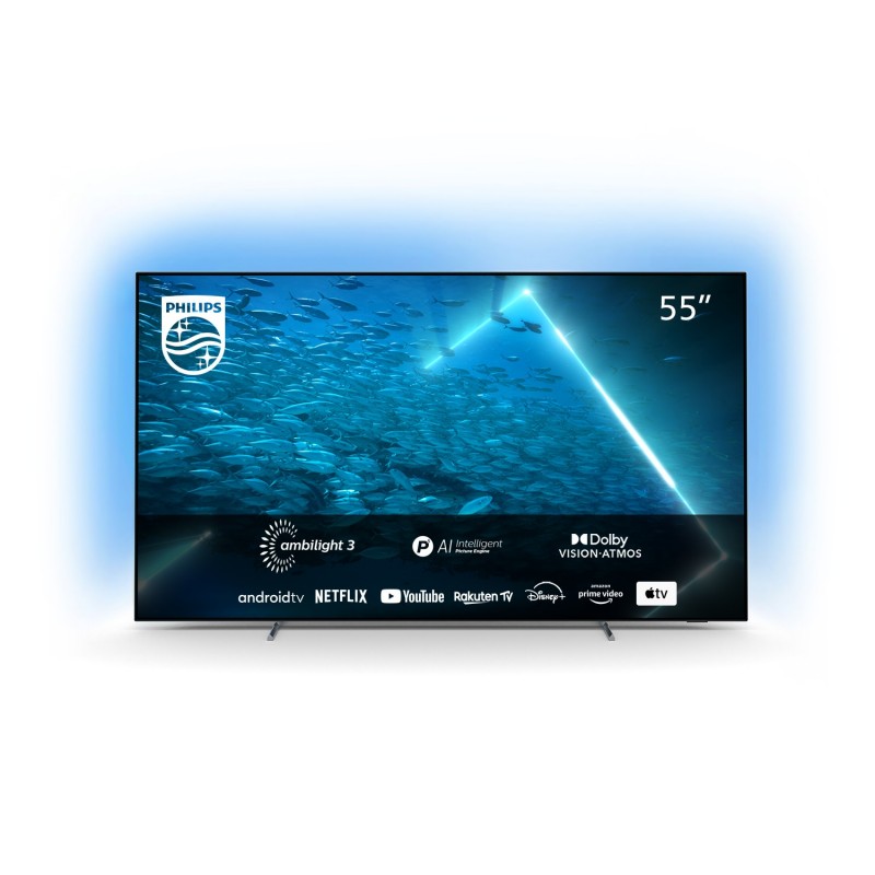 Philips OLED AMBILIGHT tv 55" Android TV UHD 4K 55OLED707, Processore P5 AI, HDR10+ e Dolby Vision, Ready for Gaming 120Hz,