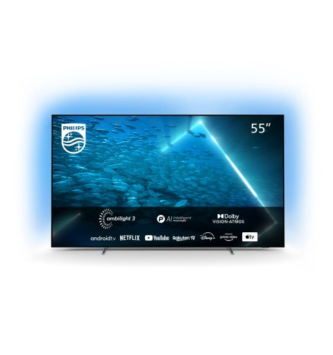 Philips OLED AMBILIGHT tv 55" Android TV UHD 4K 55OLED707, Processore P5 AI, HDR10+ e Dolby Vision, Ready for Gaming 120Hz,