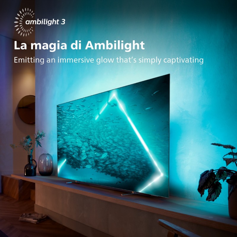 Philips OLED AMBILIGHT tv 55" Android TV UHD 4K 55OLED707, Processore P5 AI, HDR10+ e Dolby Vision, Ready for Gaming 120Hz,