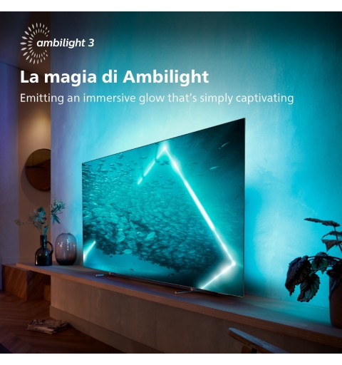 Philips OLED AMBILIGHT tv 55" Android TV UHD 4K 55OLED707, Processore P5 AI, HDR10+ e Dolby Vision, Ready for Gaming 120Hz,