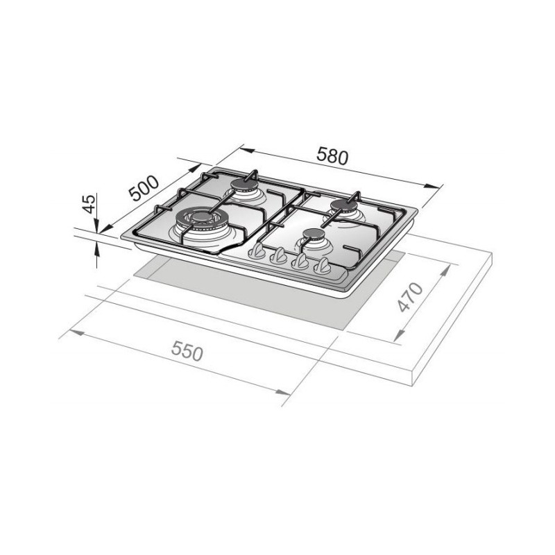 De’Longhi FFA 46 ASV hob Stainless steel Built-in 60 cm Gas 4 zone(s)