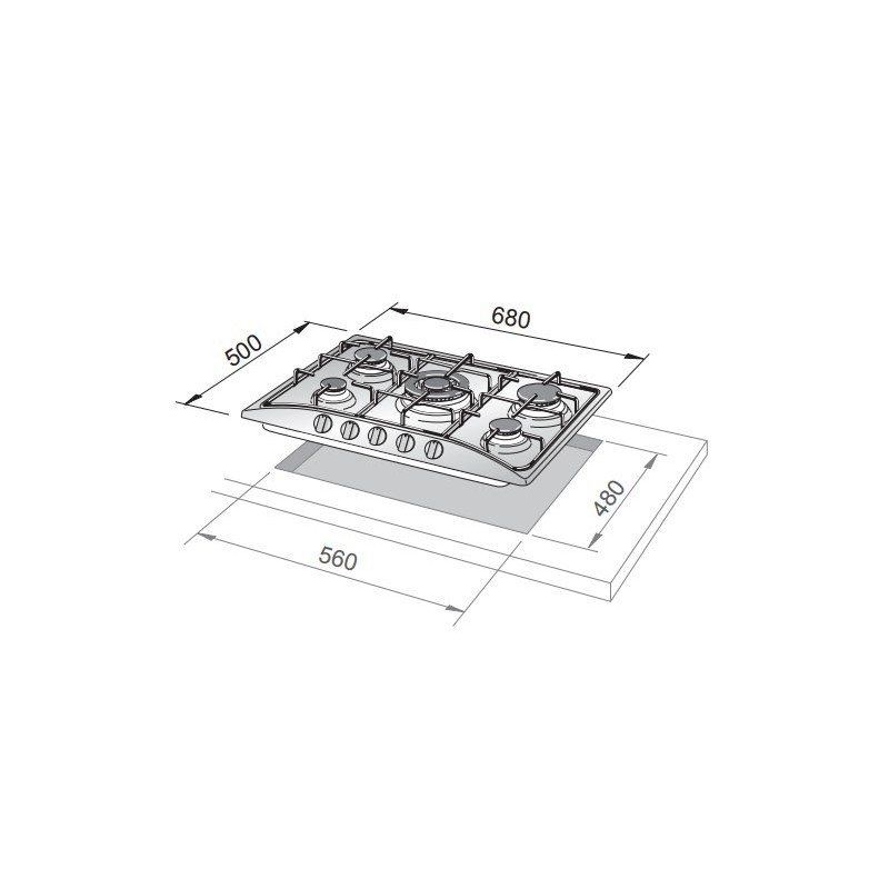 De’Longhi FFA 57 ASV hobs Acero inoxidable Integrado 68 cm Encimera de gas 5 zona(s)