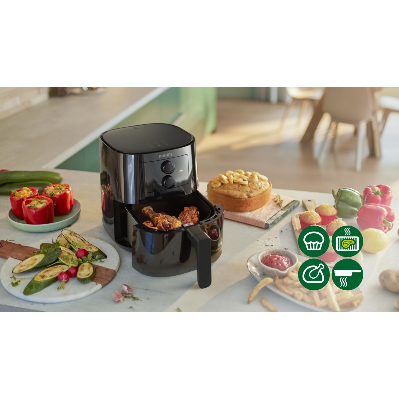 Philips Essential Airfryer negra de 0,8 kg y 4,1 l con tecnología Rapid Air