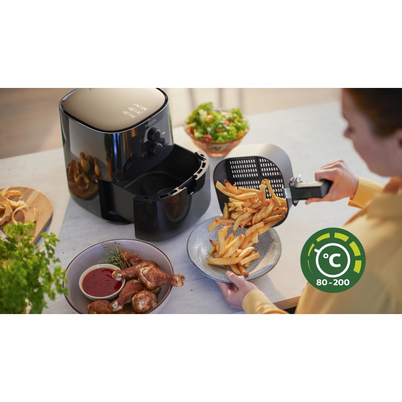 Philips Essential Airfryer negra de 0,8 kg y 4,1 l con tecnología Rapid Air