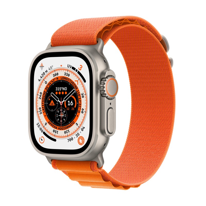 Apple Watch Ultra GPS + Cellular, 49mm Cassa in Titanio con Cinturino Alpine Loop Arancione - Medium