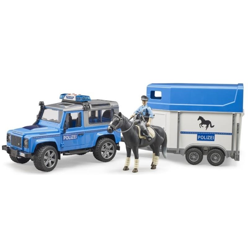 BRUDER Land Rover Defender Polizia Con Rimorchio, Cavallo E Poliziotto BRUDER Land Rover Defender Polizia Con Rimorchio, Cavallo E Poliziotto