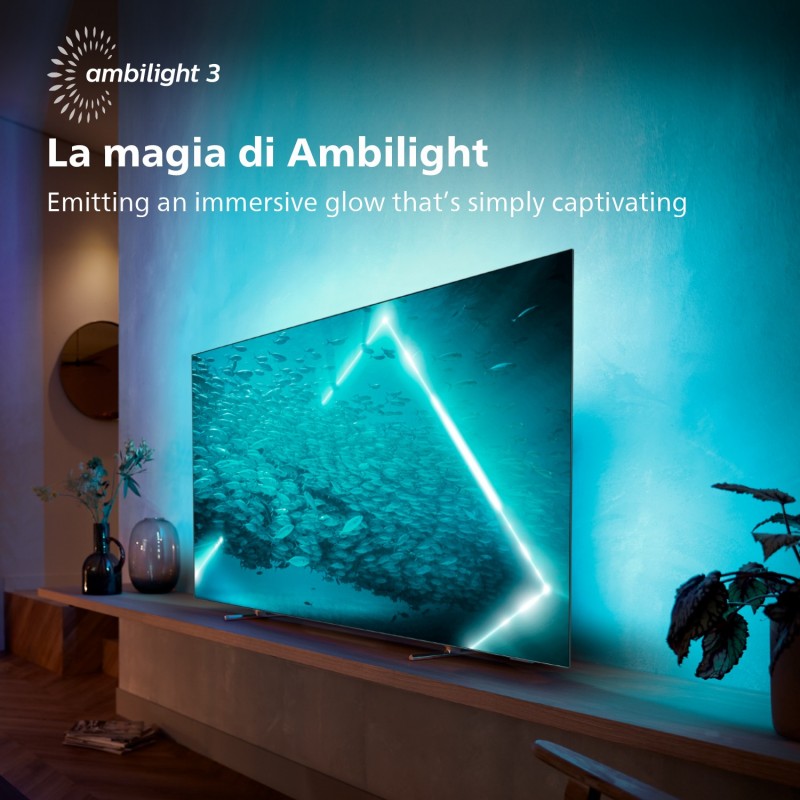 Philips OLED AMBILIGHT tv 65" Android TV UHD 4K 65OLED707, Processore P5 AI, HDR10+ e Dolby Vision, Ready for Gaming 120Hz,