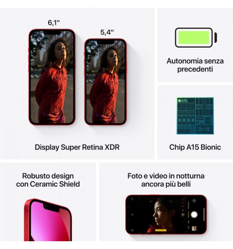 Apple iPhone 13 mini 13,7 cm (5.4") SIM doble iOS 15 5G 128 GB Rojo