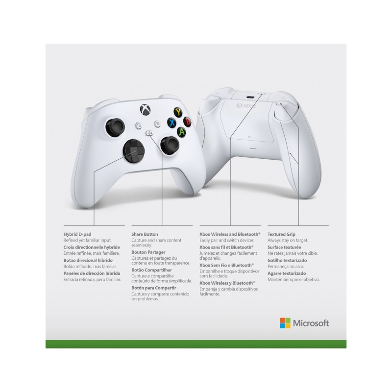 Microsoft Xbox Wireless Controller White Bianco Bluetooth USB Gamepad Analogico Digitale Xbox Series S, Xbox Series X, Xbox