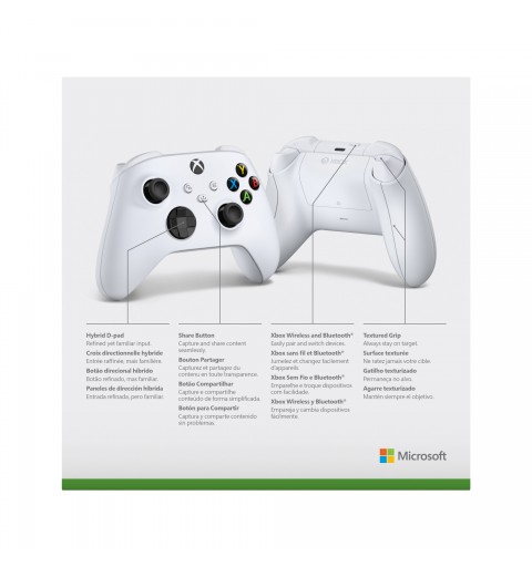 Microsoft Xbox Wireless Controller White Bianco Bluetooth USB Gamepad Analogico Digitale Xbox Series S, Xbox Series X, Xbox