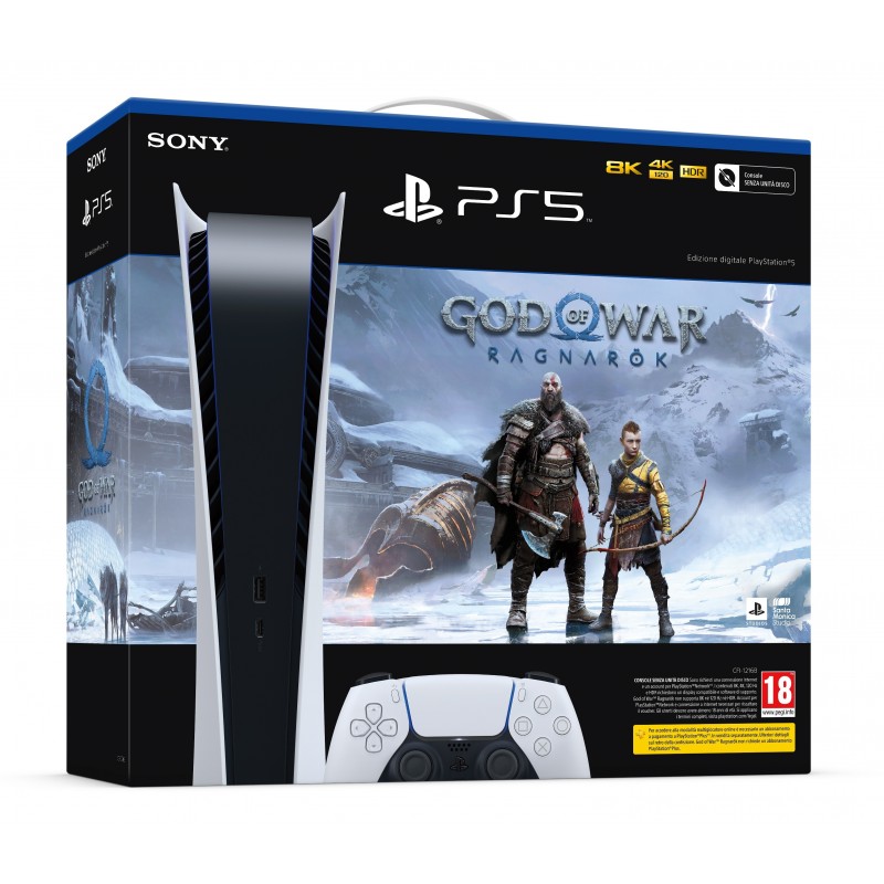 Sony PlayStation 5 Digital C Chassis + God of War Ragnarök 825 GB Nero, Bianco