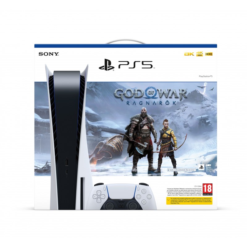 Sony PlayStation 5 Standard + God of War Ragnarök 825 GB Wi-Fi Nero, Bianco