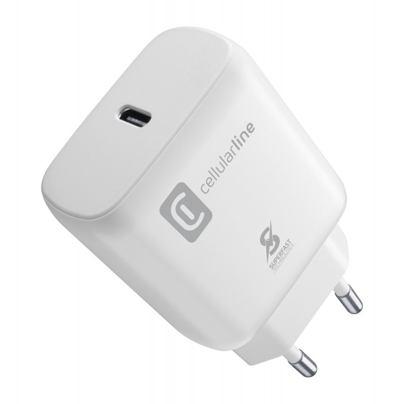 Cellularline Super Fast Charger 25W - Samsung Caricabatterie da rete USB-C Super Fast Charge PD 25W Bianco