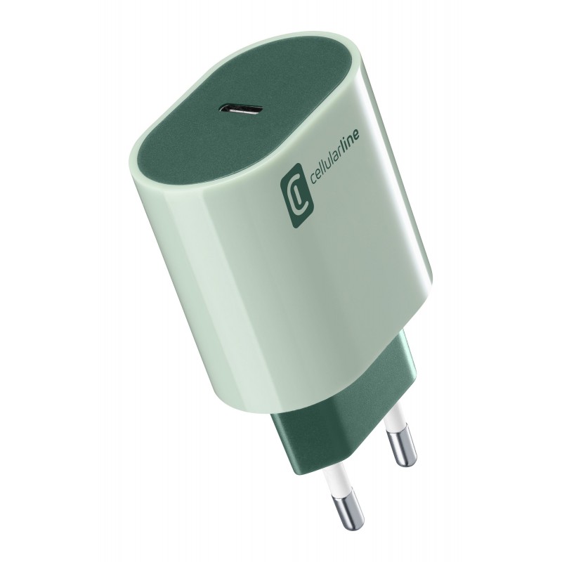 Cellularline USB-C Charger Stylecolor - Universal Caricabatterie da rete20W colorato Verde