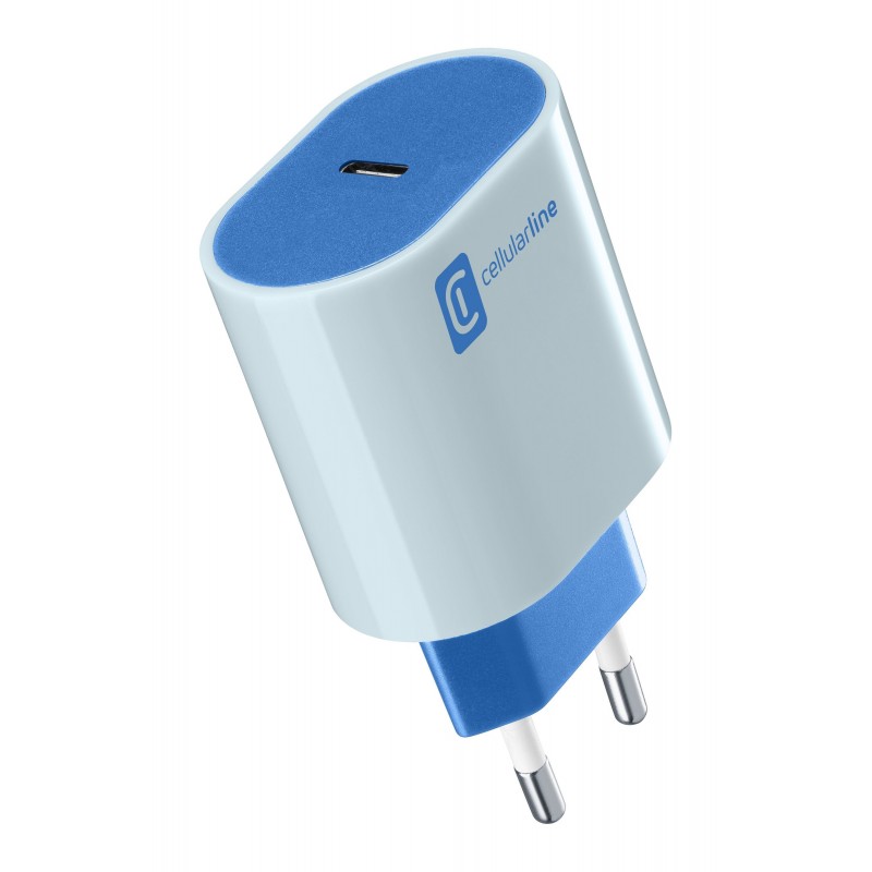 Cellularline USB-C Charger Stylecolor - Universal Caricabatterie da rete20W colorato Blu