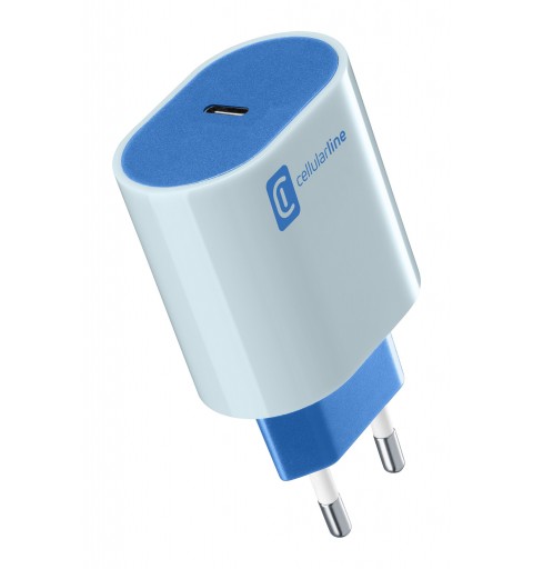 Cellularline USB-C Charger Stylecolor - Universal Caricabatterie da rete20W colorato Blu