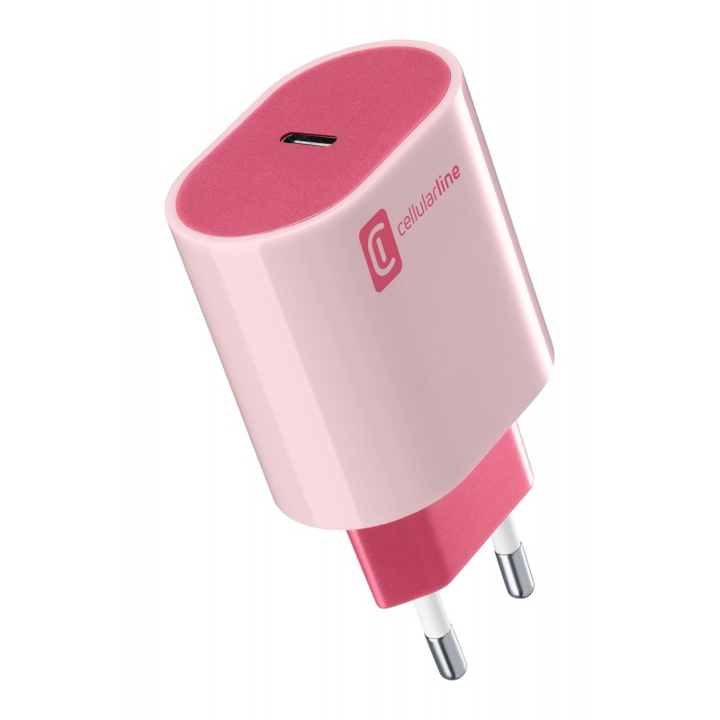 Cellularline USB-C Charger Stylecolor - Universal Caricabatterie da rete20W colorato Rosa