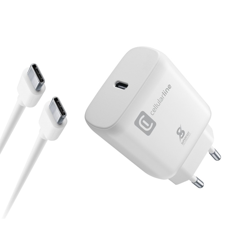 Cellularline Super Fast Charger Kit 25W - USB-C to USB-C - Samsung 25W Super Fast Charge PD mains charger with USB-C to USB-C