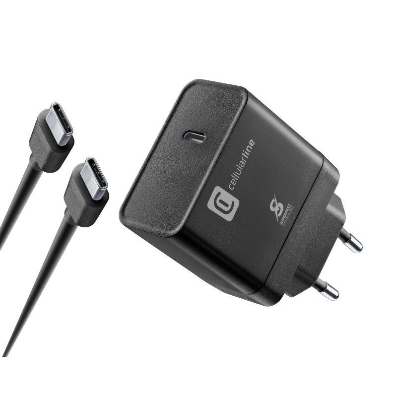 Cellularline Super Fast Charger Kit PD 45W Caricabatterie da rete USB-C 45W con cavo USB-C to USB-C Nero