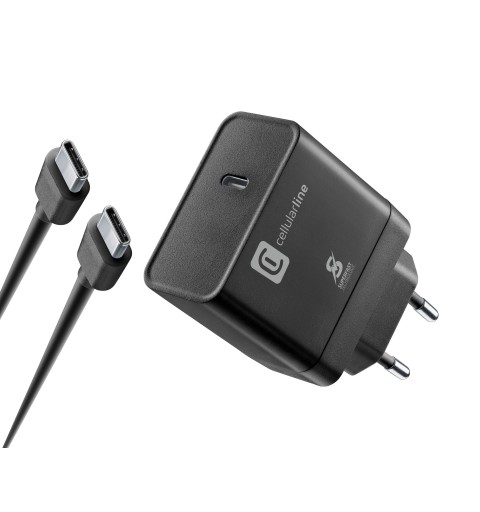 Cellularline Super Fast Charger Kit PD 45W Caricabatterie da rete USB-C 45W con cavo USB-C to USB-C Nero