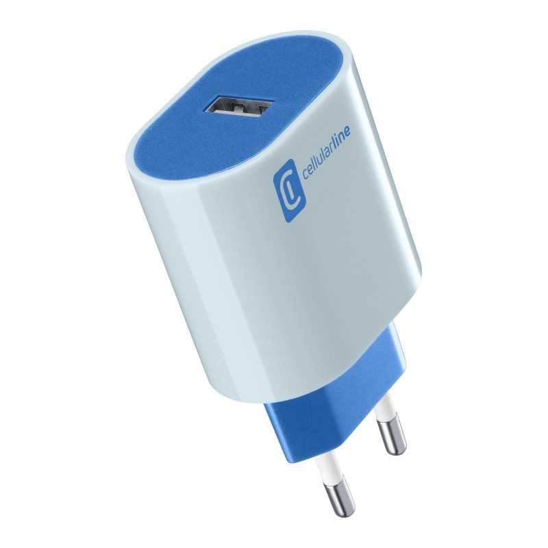 Cellularline USB Charger Stylecolor - Universal Caricabatterie da rete 12W colorato Blu