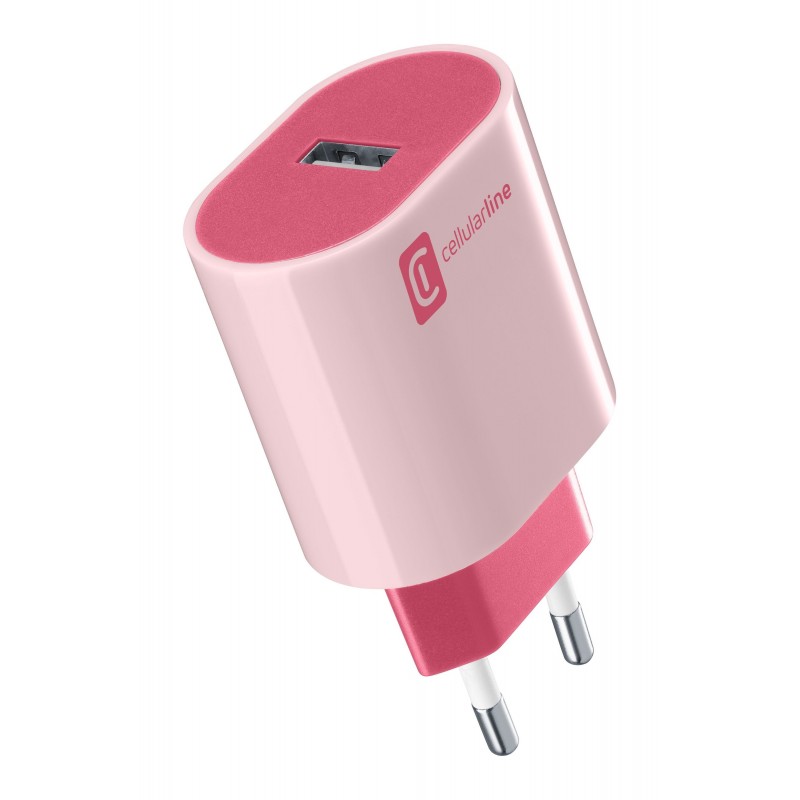 Cellularline USB Charger Stylecolor - Universal Caricabatterie da rete 12W colorato Rosa