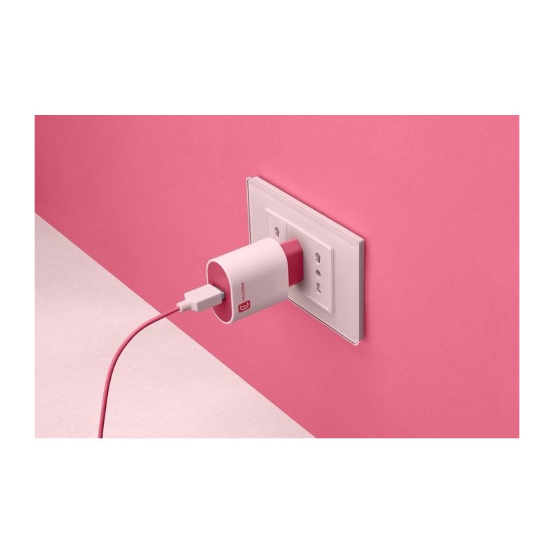 Cellularline USB Charger Stylecolor - Universal Caricabatterie da rete 12W colorato Rosa