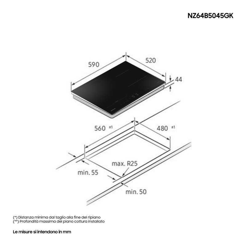 Samsung NZ64B5045GK Nero Da incasso 60 cm Piano cottura a induzione 4 Fornello(i)