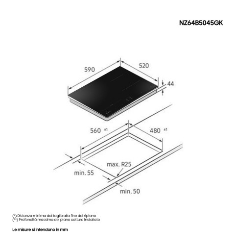 Samsung NZ64B5045GK Nero Da incasso 60 cm Piano cottura a induzione 4 Fornello(i)