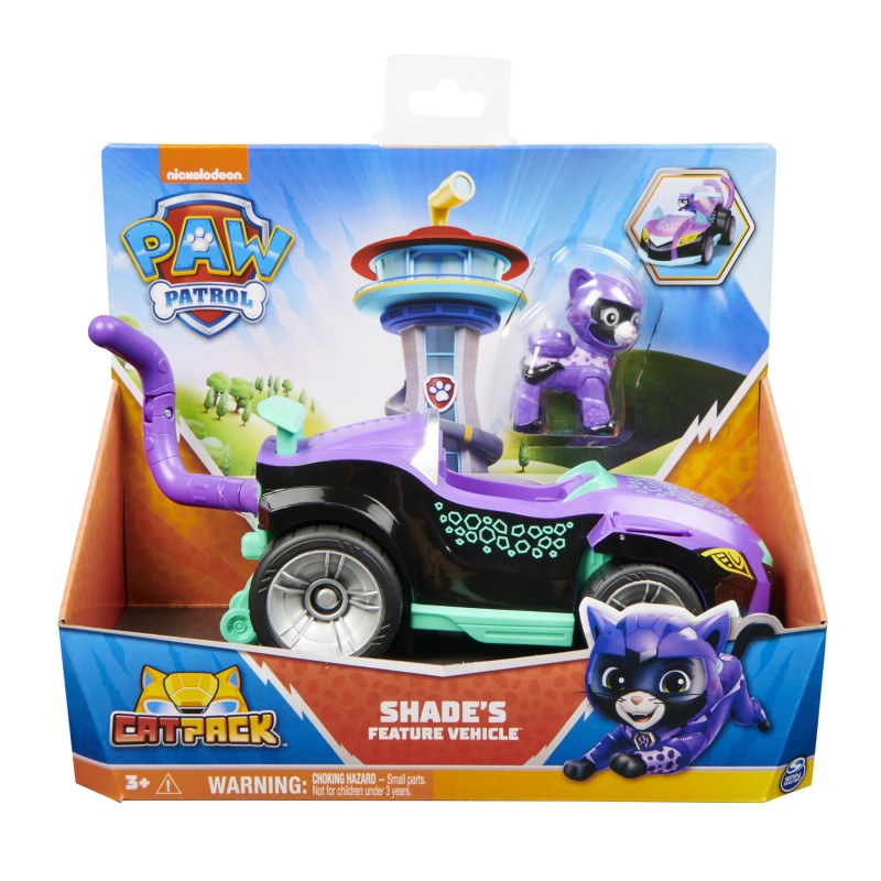 PAW Patrol , Cat Pack, Moto transformable de Shade avec figurine articulée à collectionner, à partir de 3 ans