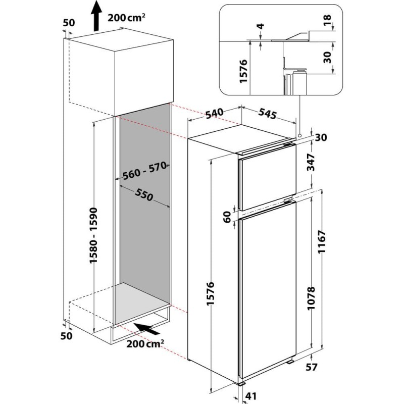 Hotpoint T 16 A2 D HA 1 réfrigérateur-congélateur Intégré (placement) 239 L F Acier inoxydable