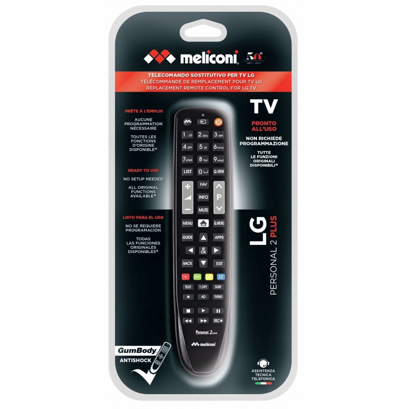 Meliconi Gumbody Personal 2 Plus telecomando IR Wireless TV Pulsanti