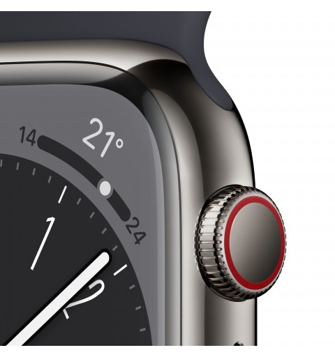 Apple Watch Series 8 GPS + Cellular 45mm Cassa in Acciaio Inossidabile color Grafite con Cinturino Sport Band Mezzanotte -